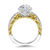 Vintage Halo Engagement Ring W/ Two-Tone Spiral Undergallery